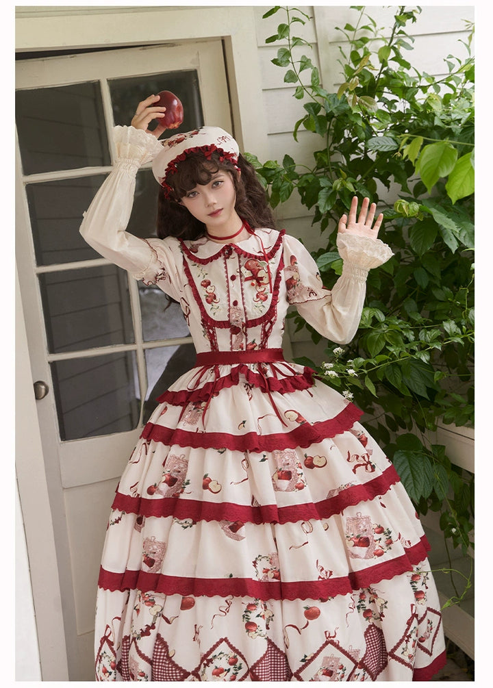 With PUJI~Apple Orchard~Country Lolita SK Embroidered Twins Lolita Top Skirt   