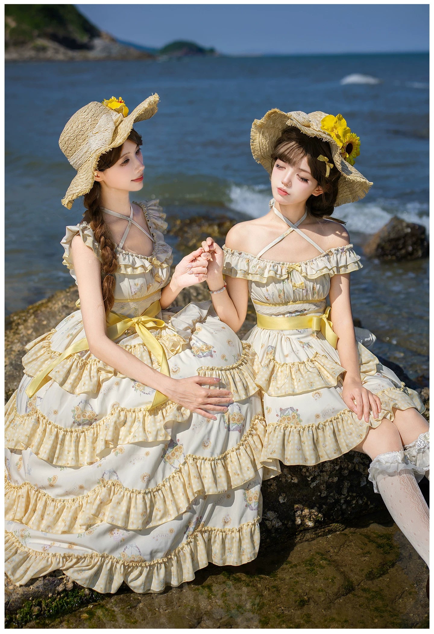Small Sunflower - Classic Lolita Sunflower Printed JSK Dress, Tiered Hem 45740:860866