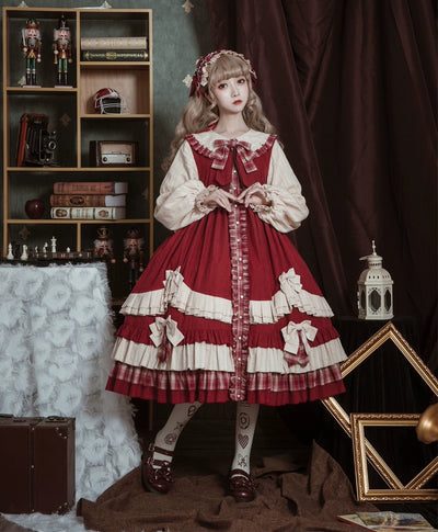 Your princess~Little Red Cap~New Year Sweet Lolita Burgundy Princess OP Christmas S burgundy OP Dress + hairband 
