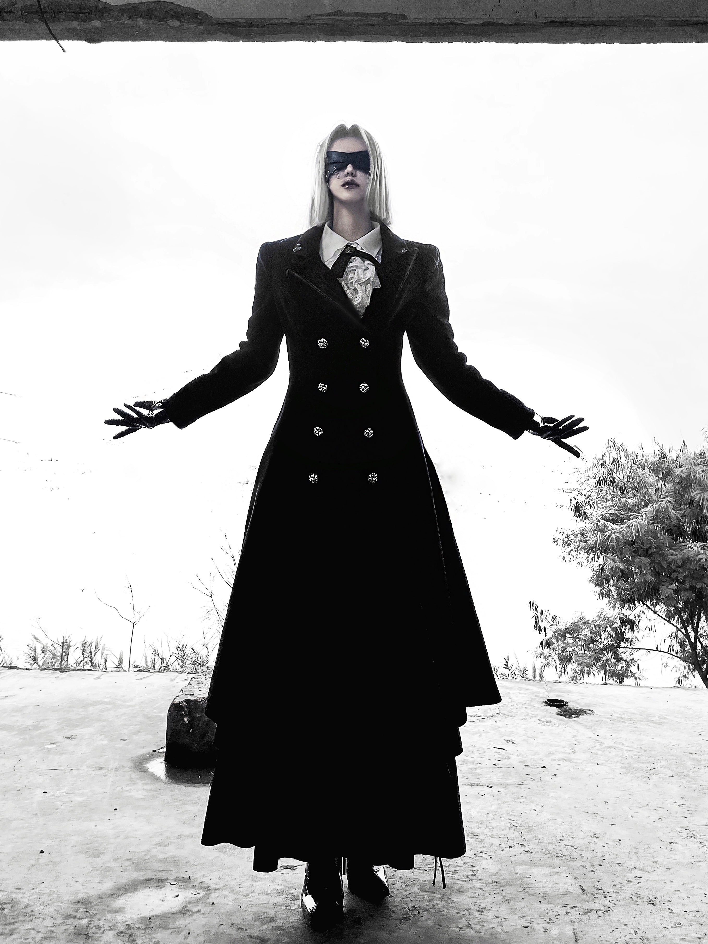 Nightingale Girl - Downfall Dawn - Gothic Lolita Black Double-Breasted Coat (L M S XL) 43930:789773