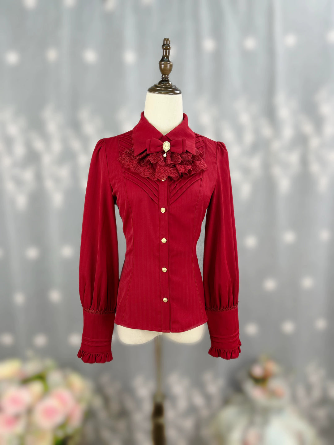 DMFS Lolita~Dreamland of Enchantmen~Classic Lolita Blouse with Jabot Burgundy blouse only S