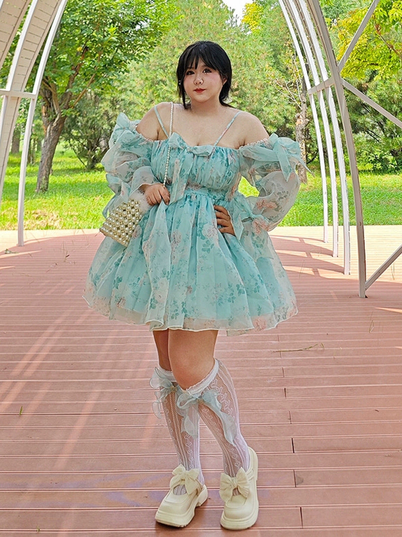 Rouroudream~Plus Size Lolita Princess Dress Mint Puff Sleeve 38404:586112