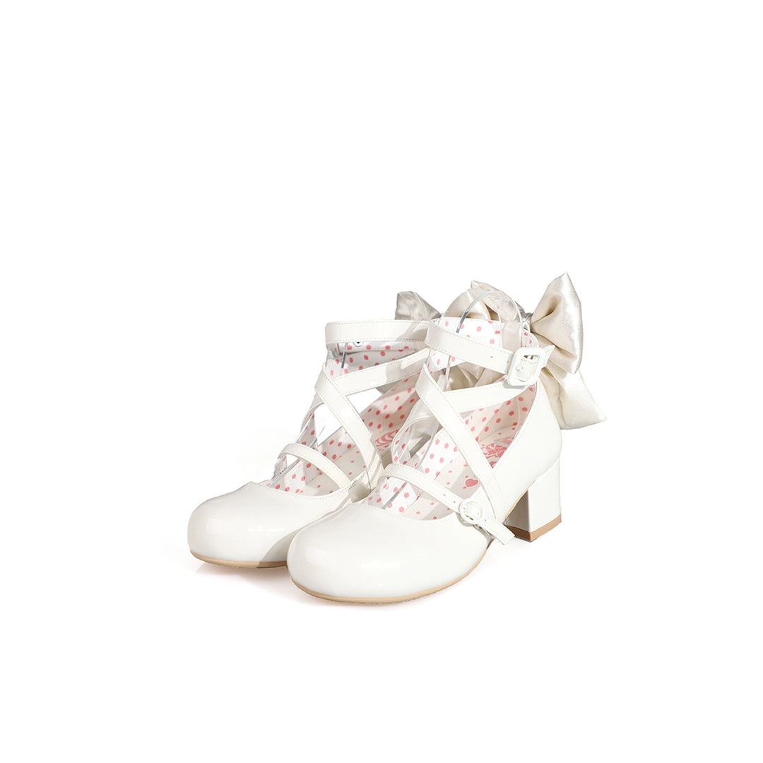 MODO~Follow in the Moonlight~Sweet Lolita Round Toe Shoes with Large Bow (White / 34 35 36 37 38 39 40 41) 42097:726311