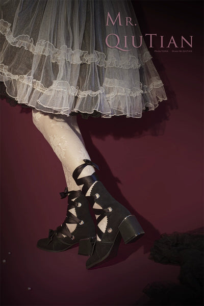 (BFM)MR Qiuti~Muse Kiss~Elegant Lolita Shoes Lace-up Bow Heels Round Toe   