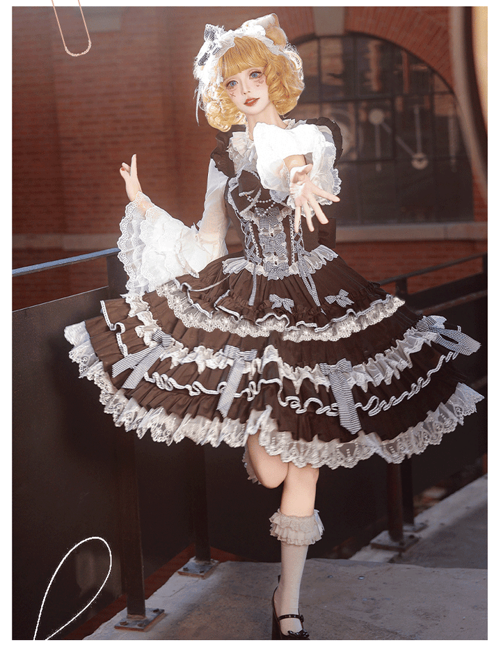 ZhiJinYuan~Love Notebook~Old School Lolita JSK Dress Vintage Doll Tiered Skirt