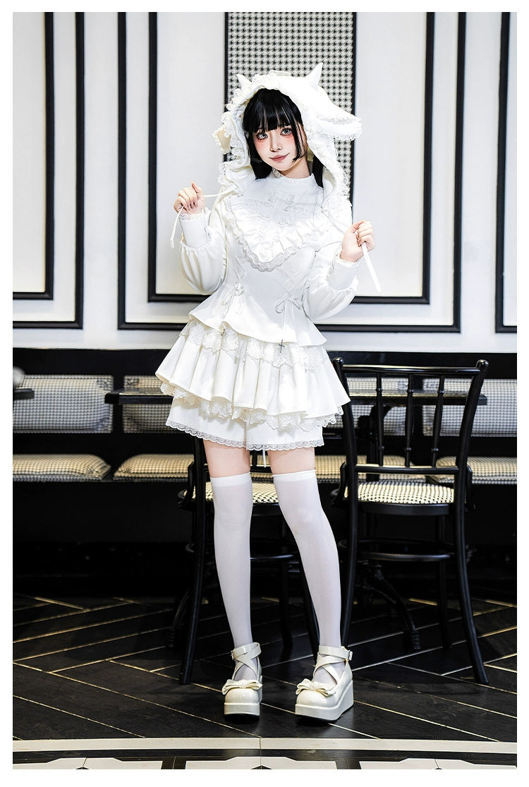 With Puji~Doki~Twin Lolita OP Black/White Goth Dress with Pocketed Shorts