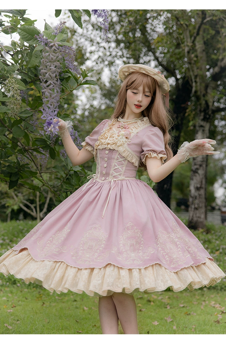 Amber Realm - Dream Strings - Embroidered Classic Lolita OP Dress, Princess Sleeves