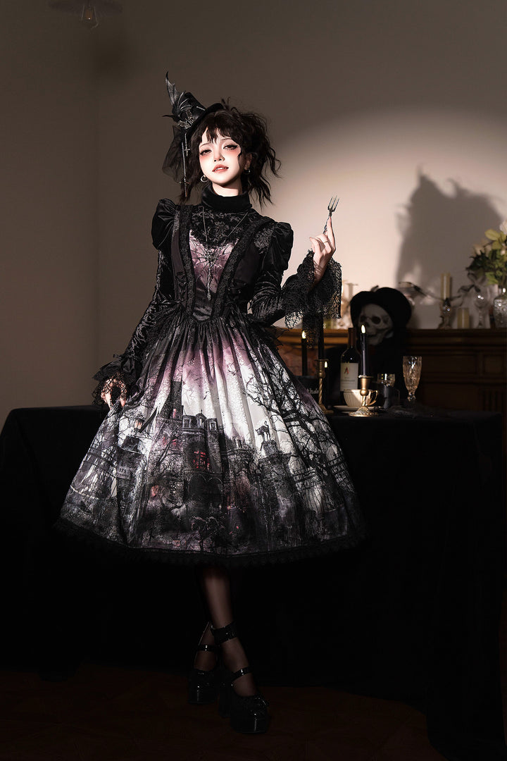 LilithHouse~Horror House~Gothic Lolita JSK with Spooky Castle Print