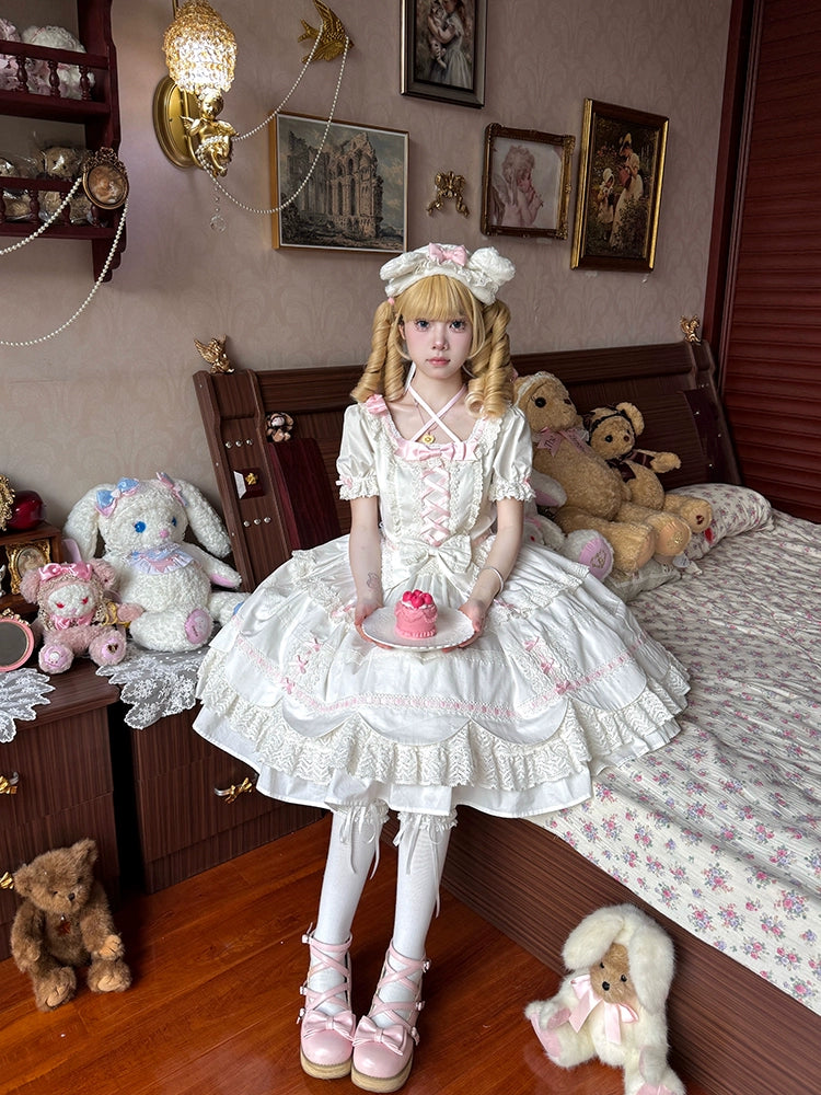 AerialCat~Cream Petal~Old School Lolita OP Dress Cotton Lolita Dress   