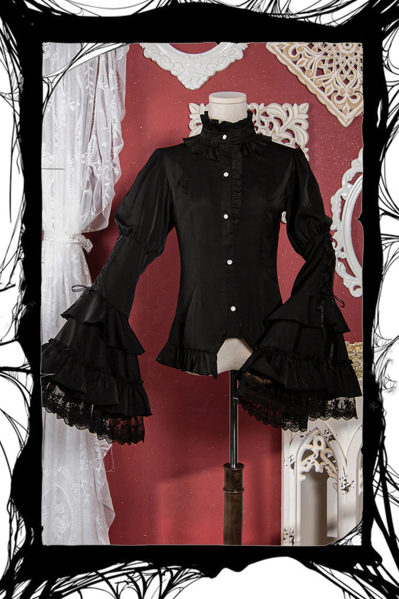 (Buyforme)Ocelot~Gothic Lolita Halloween Bat Black and White Blouse