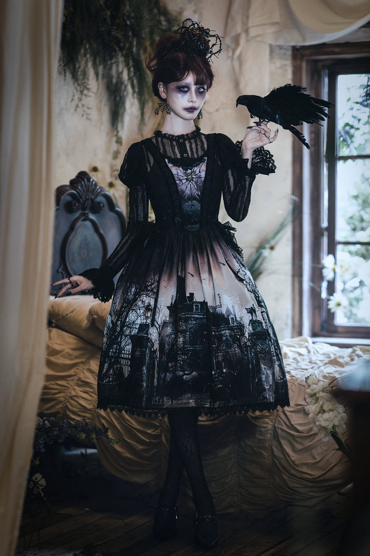 LilithHouse~Horror House~Gothic Lolita JSK with Spooky Castle Print