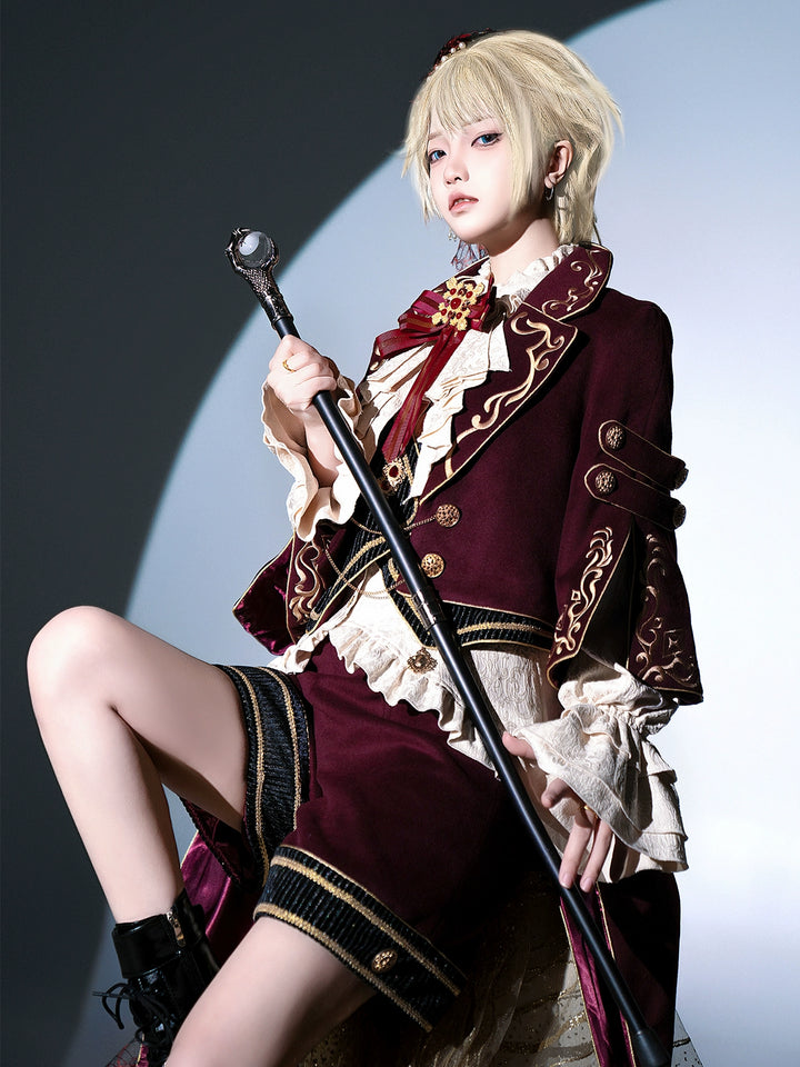 Letters from Unknown Star~Heir~Ouji Lolita Shorts Set Military Prince Lolita Coat and Blouse