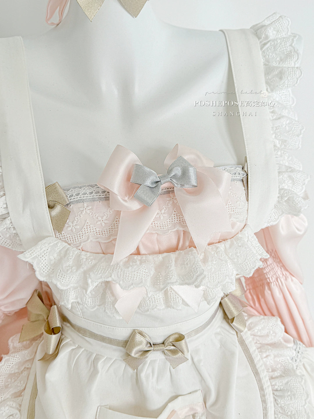 POSHEPOSE~Maid Bunny~Gorgeous Sweet Lolita OP Dress with Detachable Sleeves and Apron