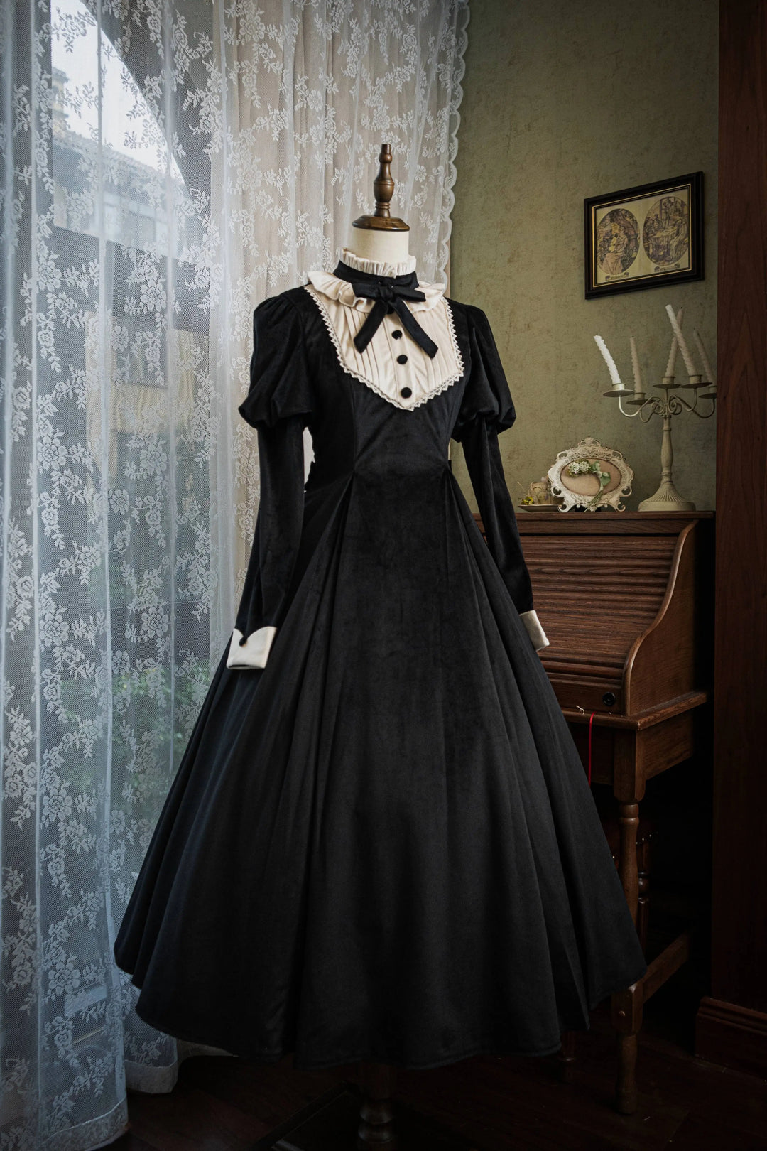 Poesy Lolita~Gem Buckle~Elegant Lolita Mutton Sleeve Dress 3XL black 