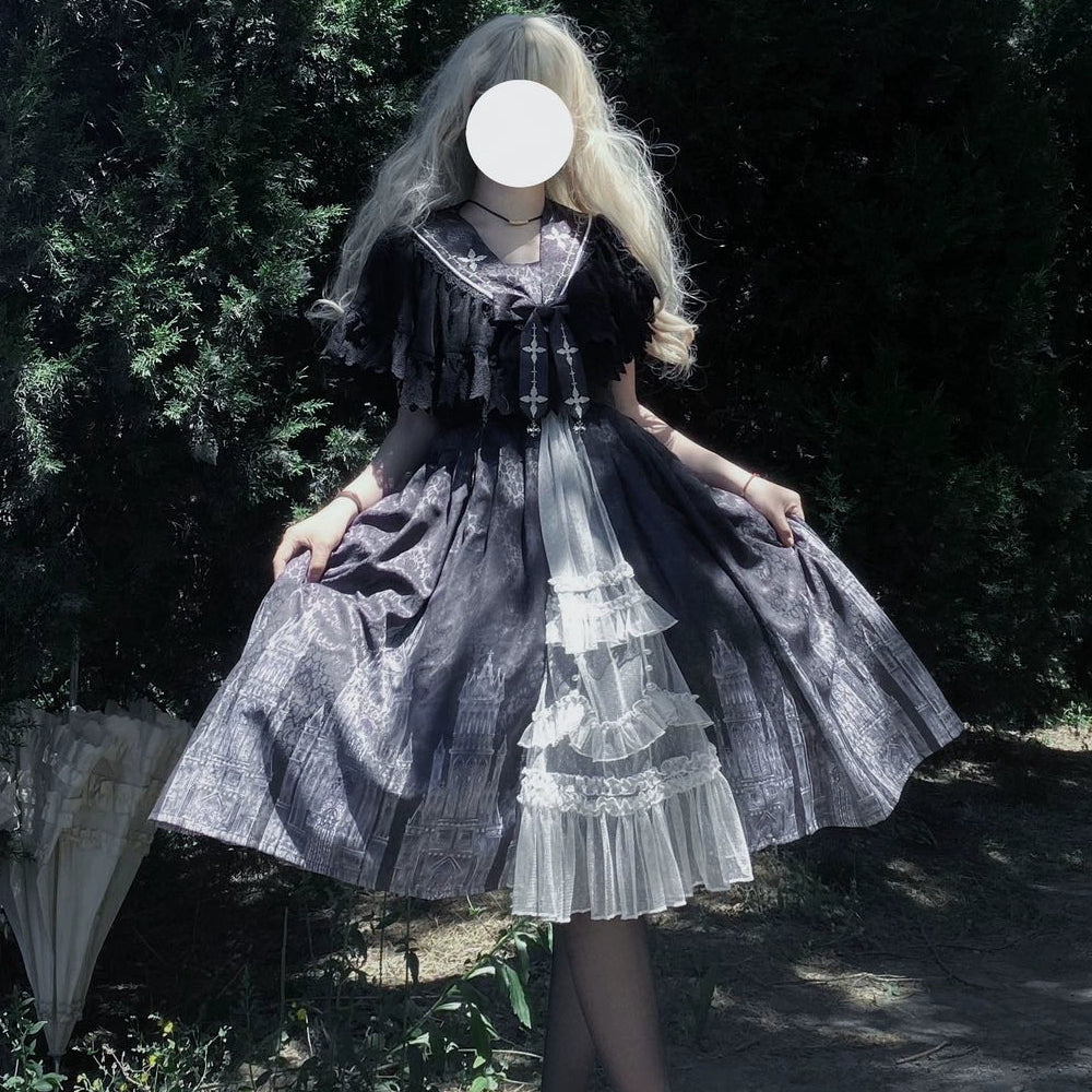 Cornfield Lolita~Silent Church~Gothic Lolita JSK Dress Printed Dress Thin Shawl Set   