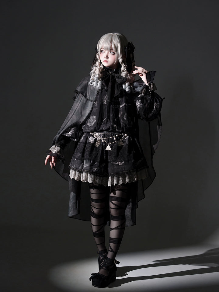 Sing a lullaby for you~Believer~IP Collab Gothic Lolita OP Dress Set Printed Hooded cape   