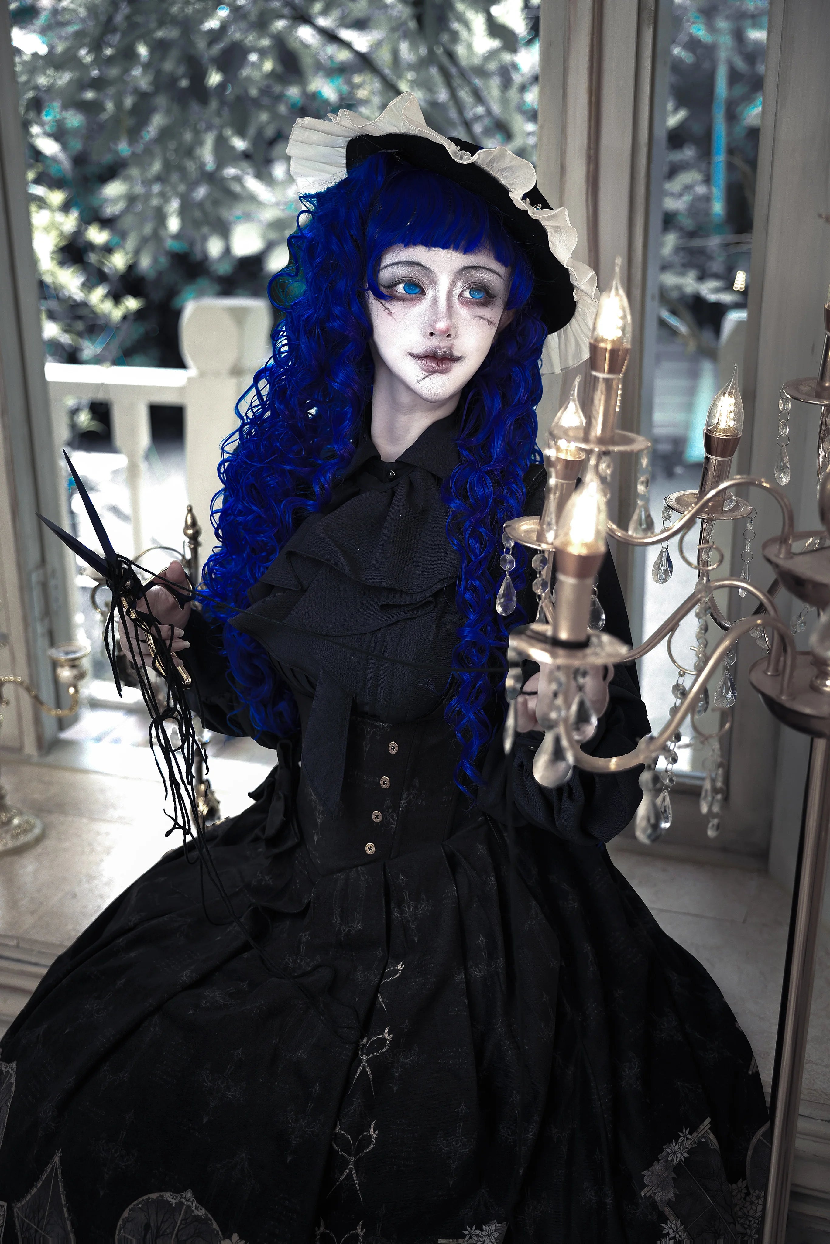 Window of Shadows - Plus Size Gothic Lolita OP & JSK, Window and Floral Print 45889:866716