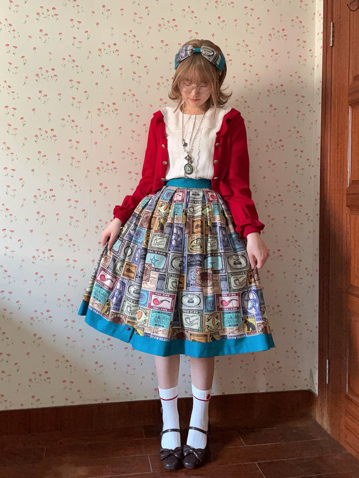 Miss Cube - Antique Label - Retro Lolita Skirt American Half Skirt Customized Antique Print