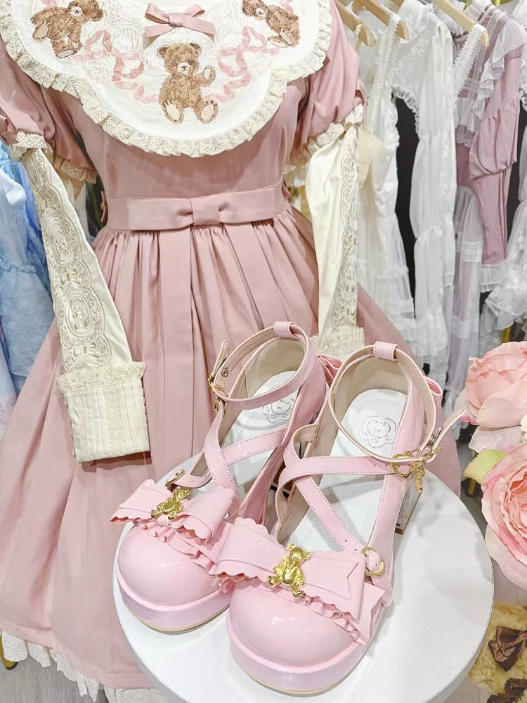 Meng Ka Jiang - Dreamy Bear - Sweet Lolita Shoes, Transparent Heel With Embedded Bear