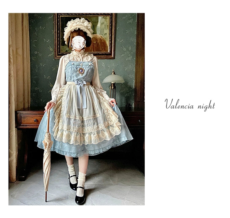 Nuit De Cellophane~Elegant Lolita Lace Beige Apron Dress   