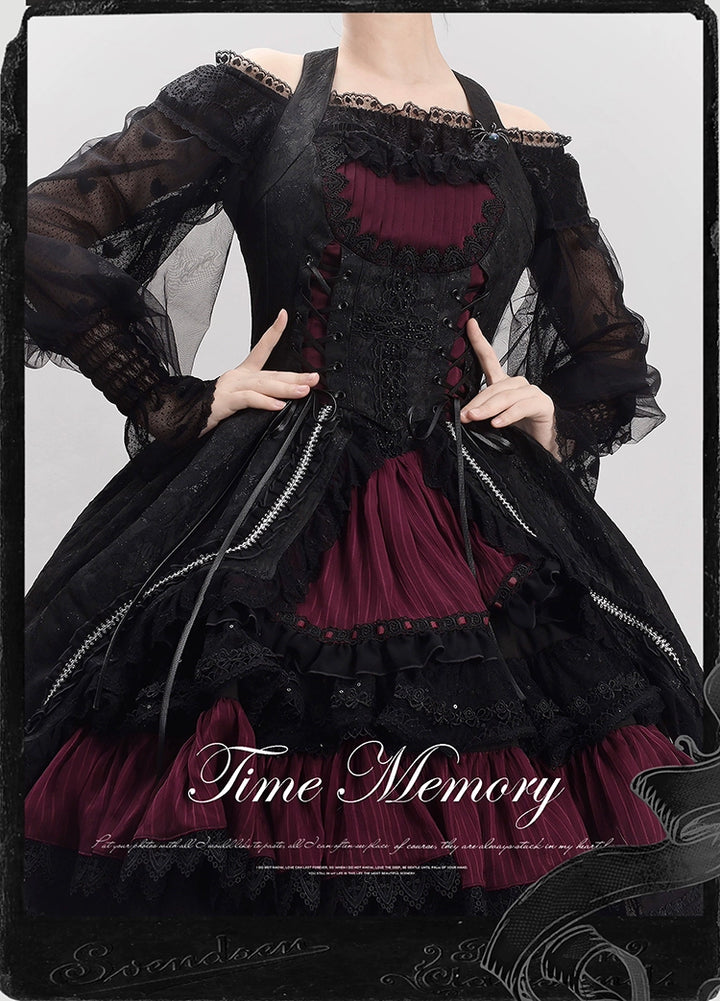 Time Memory~Layered Heart~Sheer Classic Shirt with Mutton Sleeves & Polka Dot