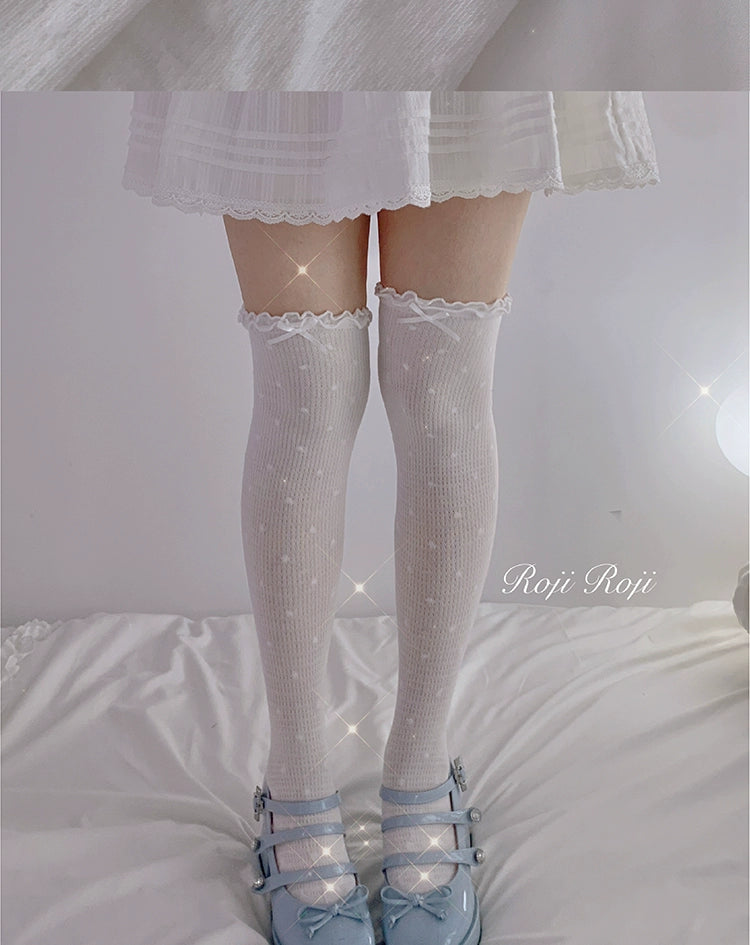 Roji Roji~Sweet Lolita Socks Cute Cotton Lolita Stockings Polka Dot   