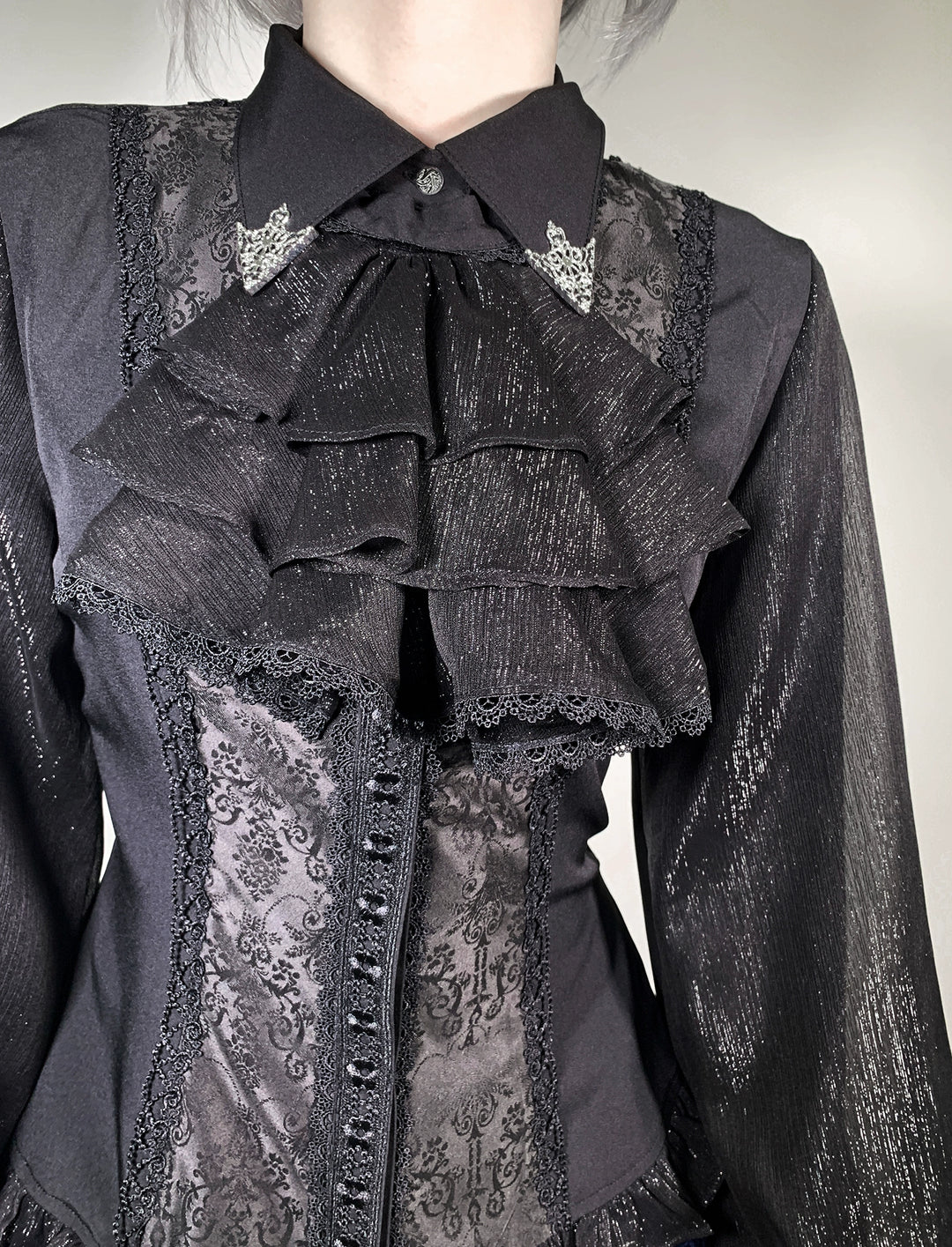 Little Dipper~Silver Elimination~Ouji Lolita Blouse with Long Sleeves and Jabot