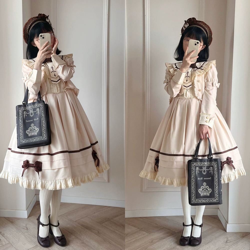 (BFM)Cutie Volta~Little Volta SP~Classical Lolita OP Faux Two-piece OP Dress Set and Headdress   