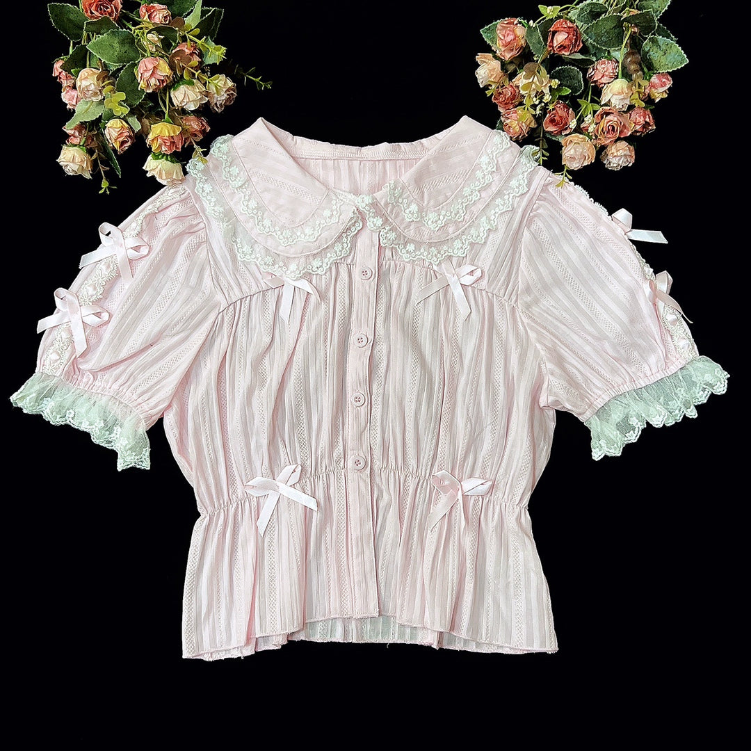 DMFS Lolita~Sweet Lolita Shirt Doll Collar Blouse High-waisted   