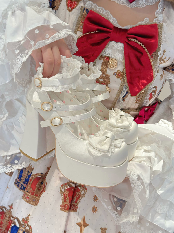 Pure Tea For Dream~Otome Fairy Tale~Sweet Lolita Shoes High Platform Satin Heels Milky White 35