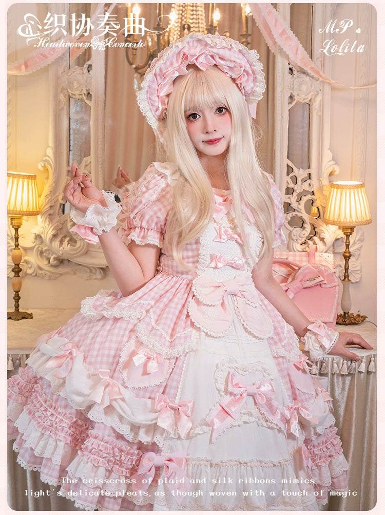 Mademoiselle Pearl - Heart Woven Concerto - IP Collab Sweet Lolita OP Dress, Bow Accents