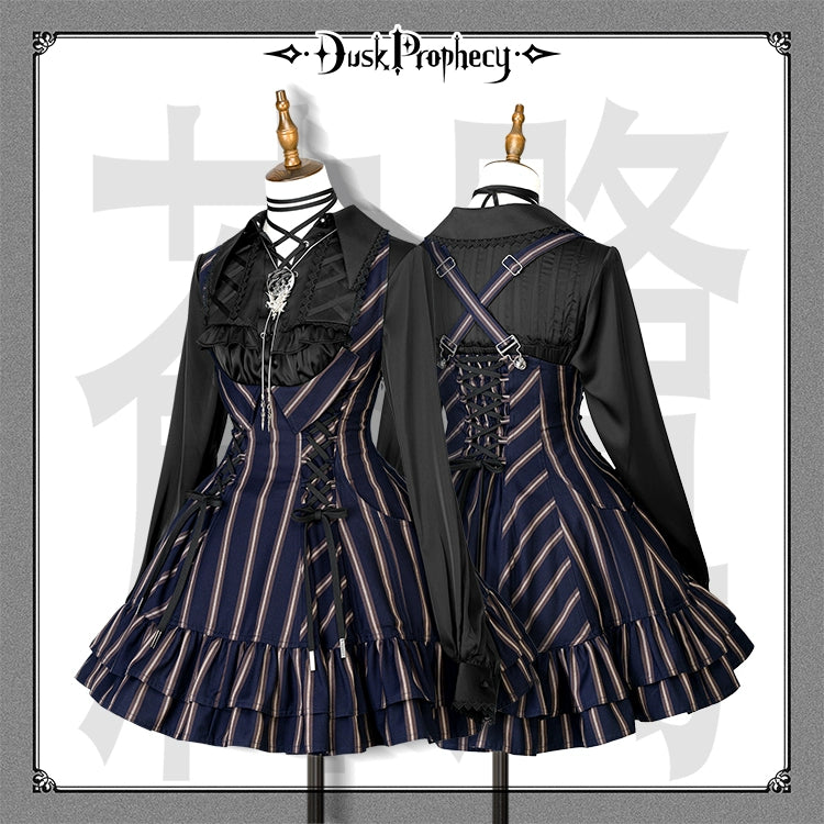 DuskProphecy - Heron - Classic Lolita Striped JSK Dress, Halter Neckline (L M S XL) 44313:802852