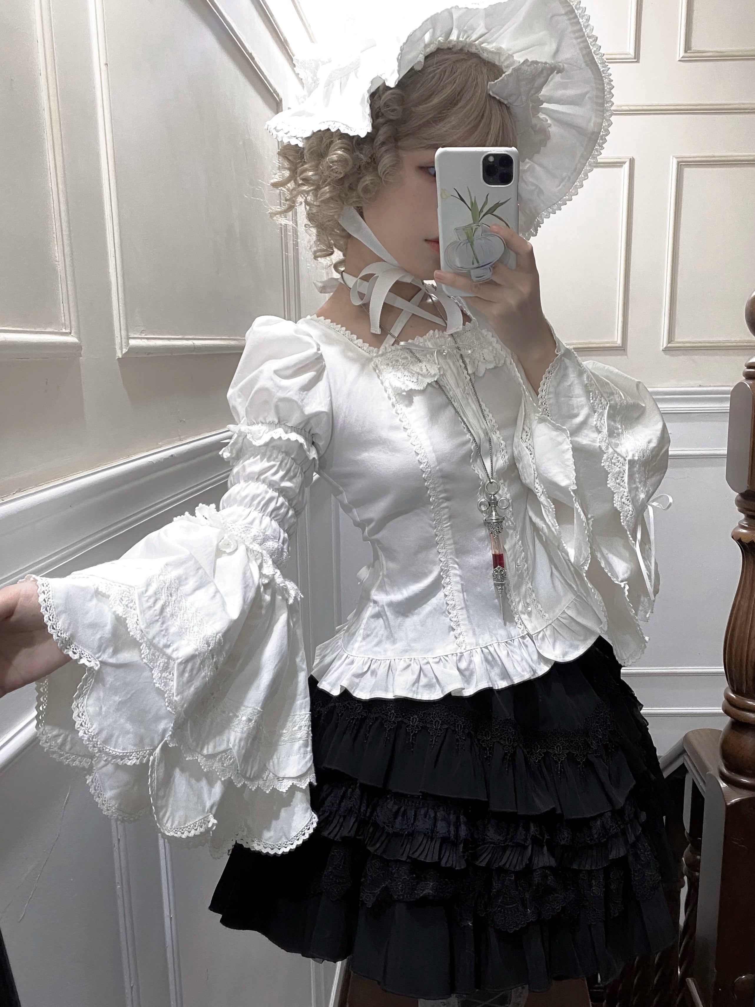 Haruhime Momoko - Old School Lolita Blue Cotton Blouse, Cross Halter Neck 45749:860727