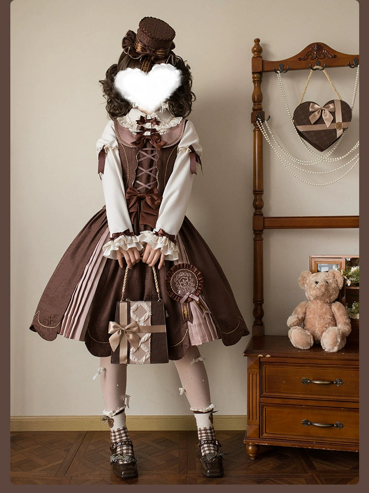 Alice Girl - Bear Chocolate Slab - Classic Lolita Slim Fit Shirt, Back Lace-up 44312:804487