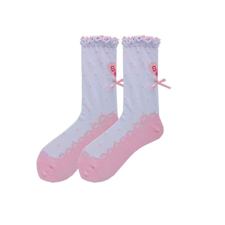 Roji Roji~Sweet Lolita Socks Cute Lolita Short Socks With Polka Dot Free size Purple and pink - 1pair 