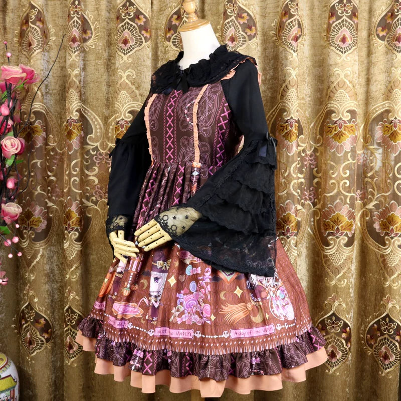 Halloween Sweet Lolita JSK Dress, Witch & Pumpkin Print 45945:869590