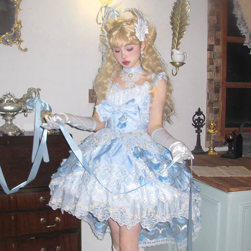 Mewroco~Peacock Feather~Sweet Wedding Lolita JSK Dress Set S Blue JSK 