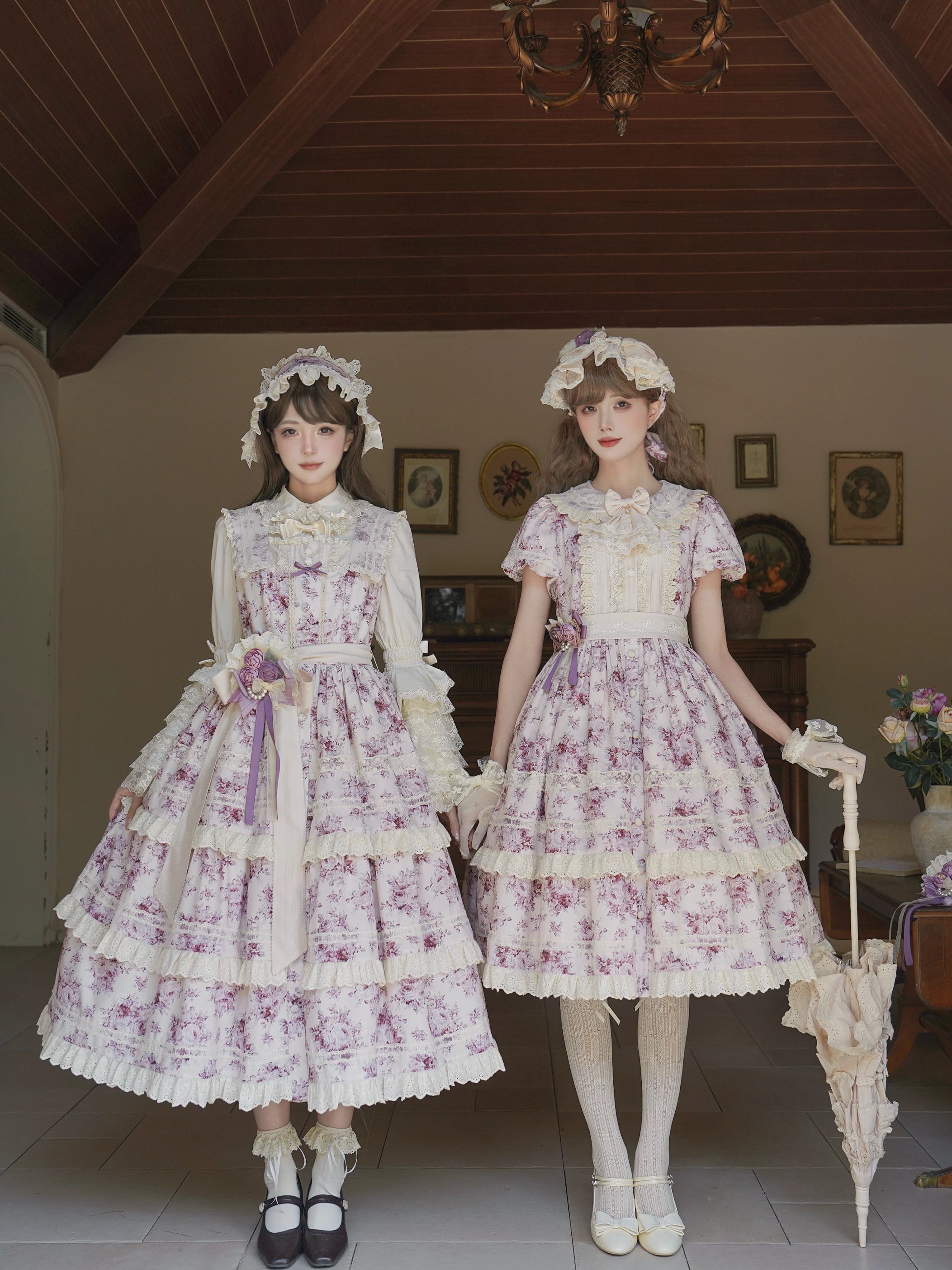 Black Rose - Printed Old School Lolita Dress, Front Opening