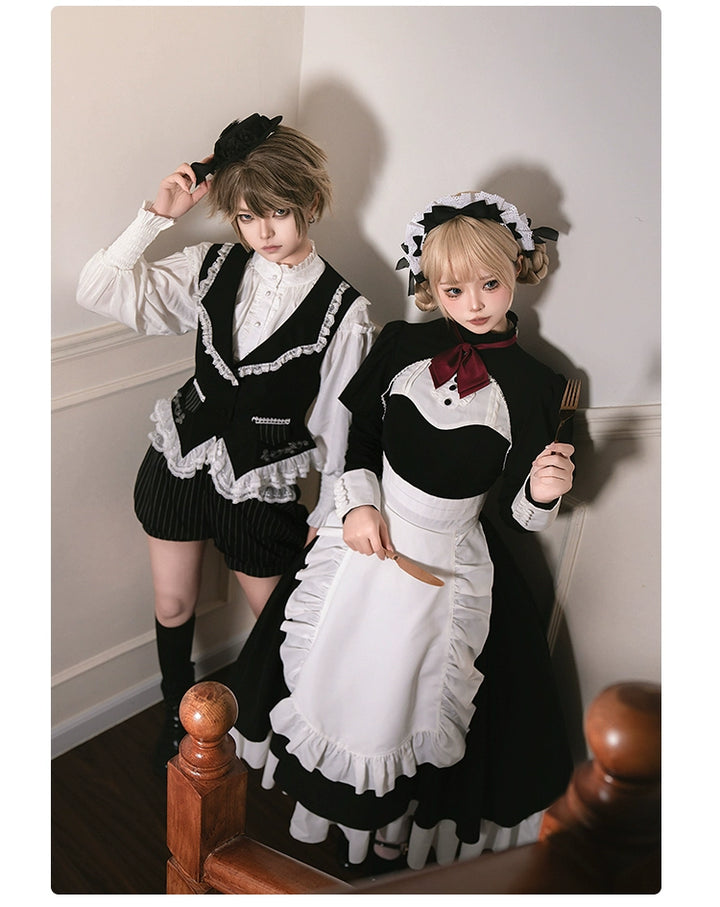 With PUJI~Night Banquet~Ouji Lolita Outfit/Maid Lolita OP Twin Lolita Suit   