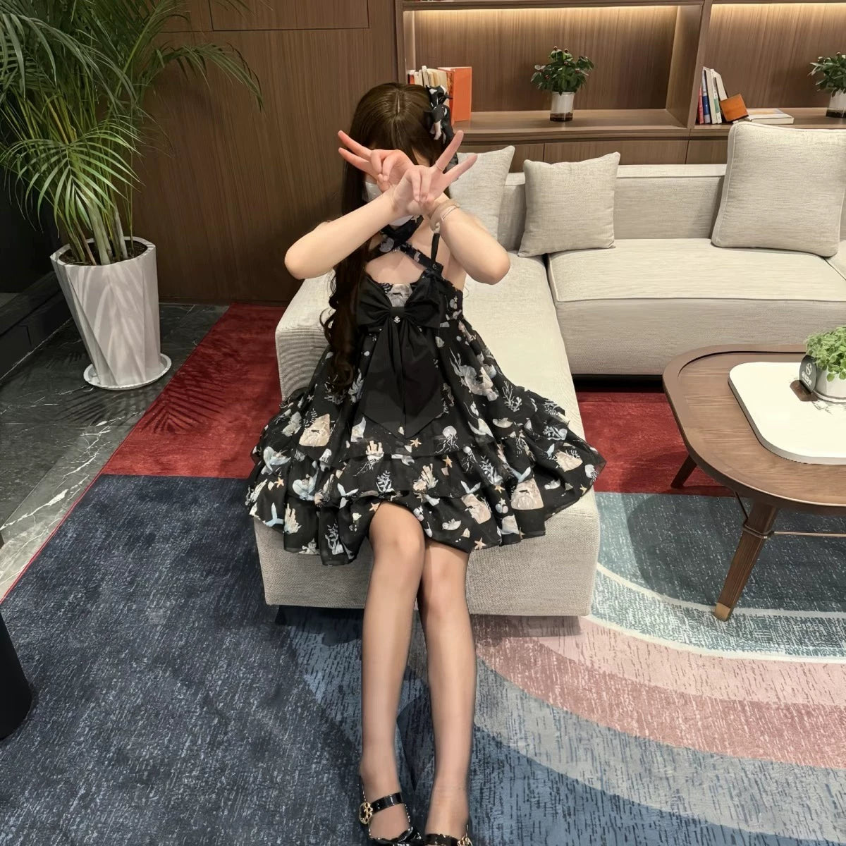 Ocean Sweetheart - Chiffon Sweet Lolita JSK Dress, Whale & Jellyfish Print 44902:827006