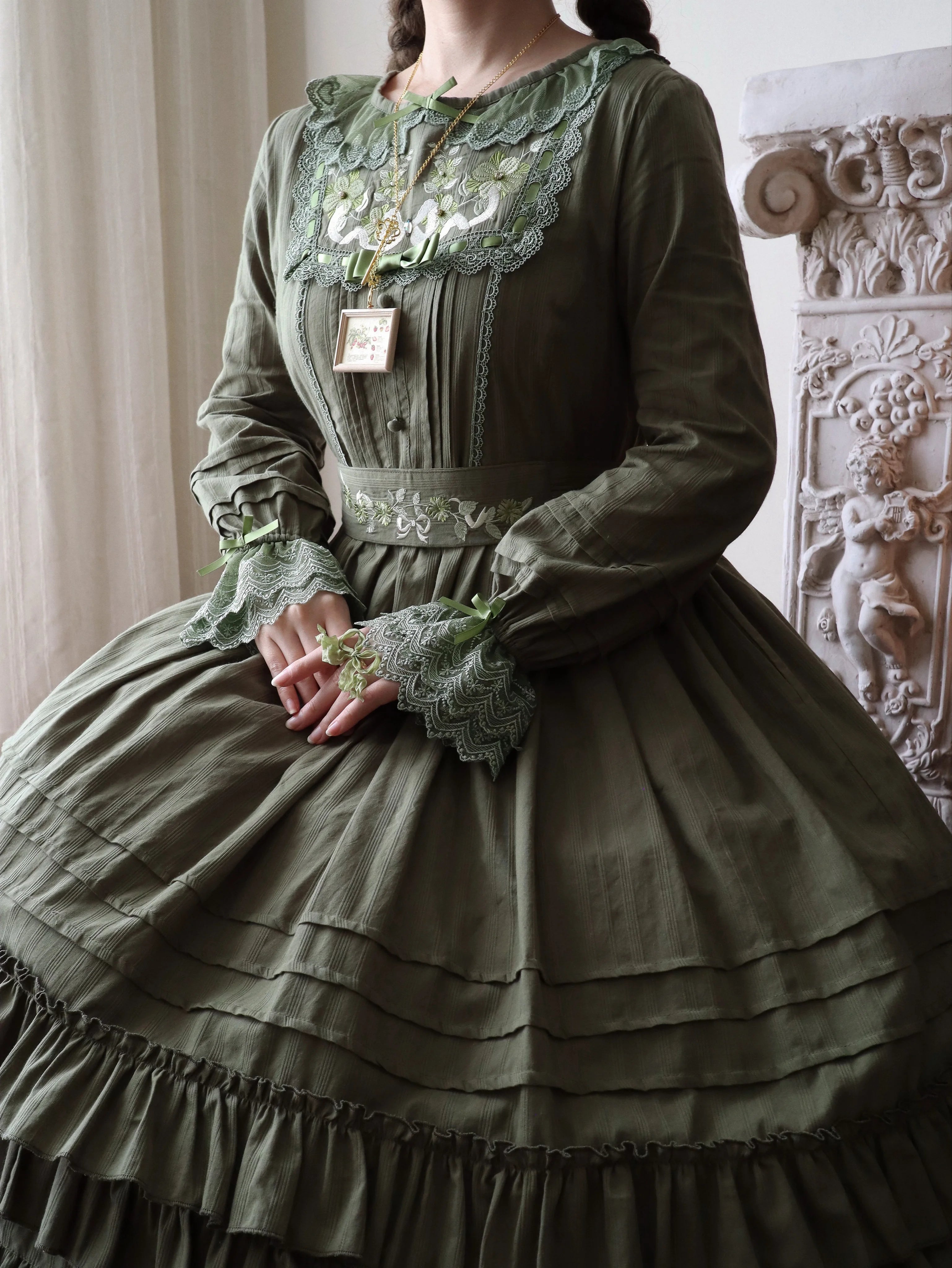 Maiden Nelly - Classic Lolita OP Dress, Embroidered Flowers