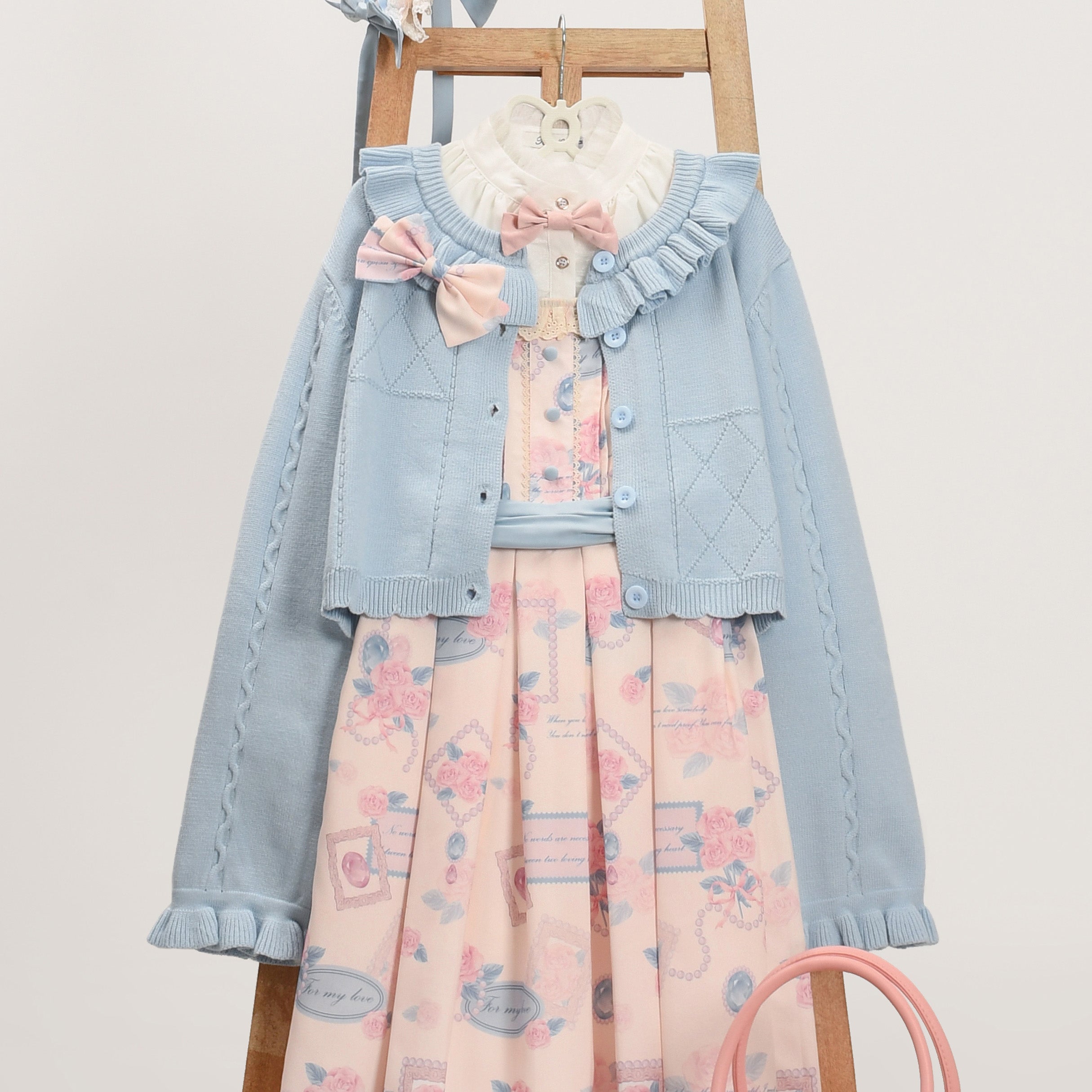 MIST - Blank Night - Vintage Lolita Bow Cute Girl Ruffled Cardigan S blue