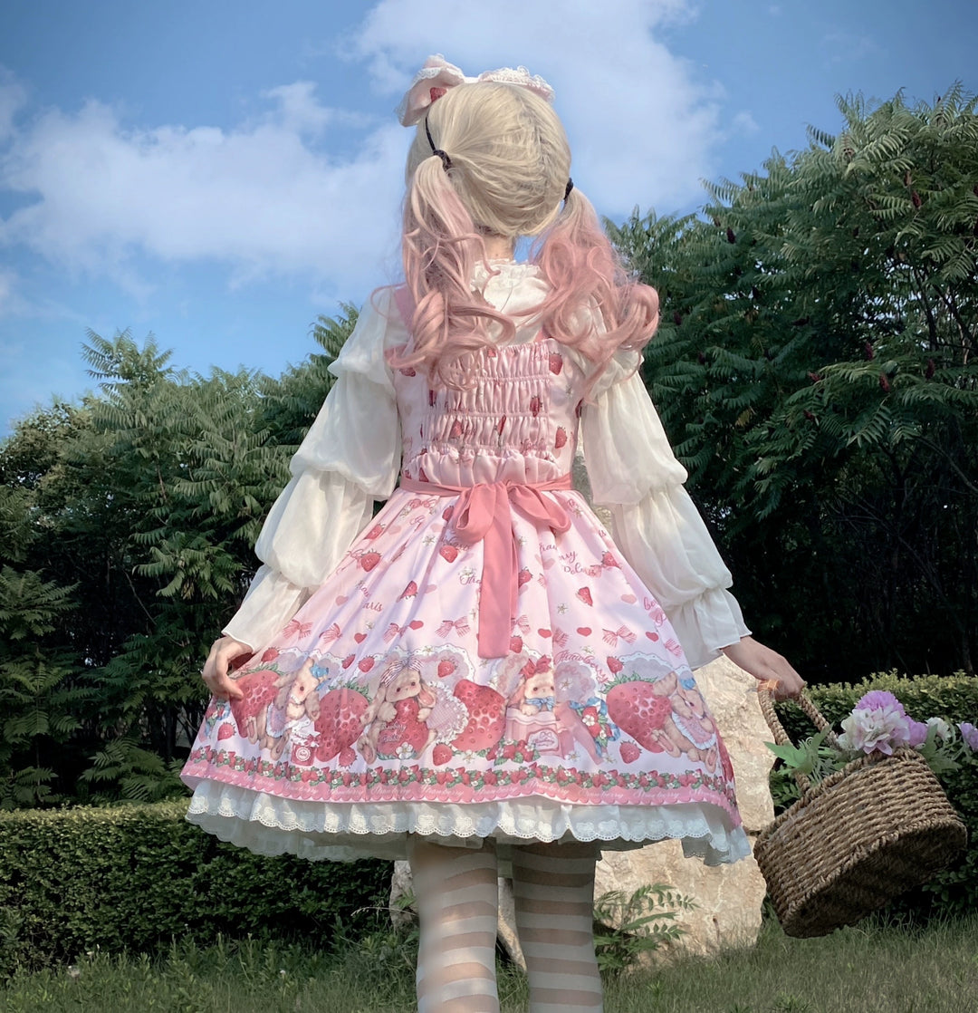 Polaris Lolita~Rabbit Berry Gift Box~Sweet Lolita JSK Pink Lolita Dress   