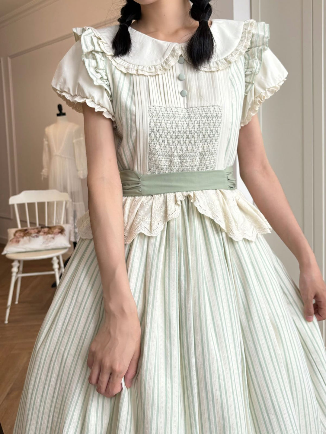 KOMOMO~Little Wild~Country Lolita OP Dress with Rattan Handbag and Hat
