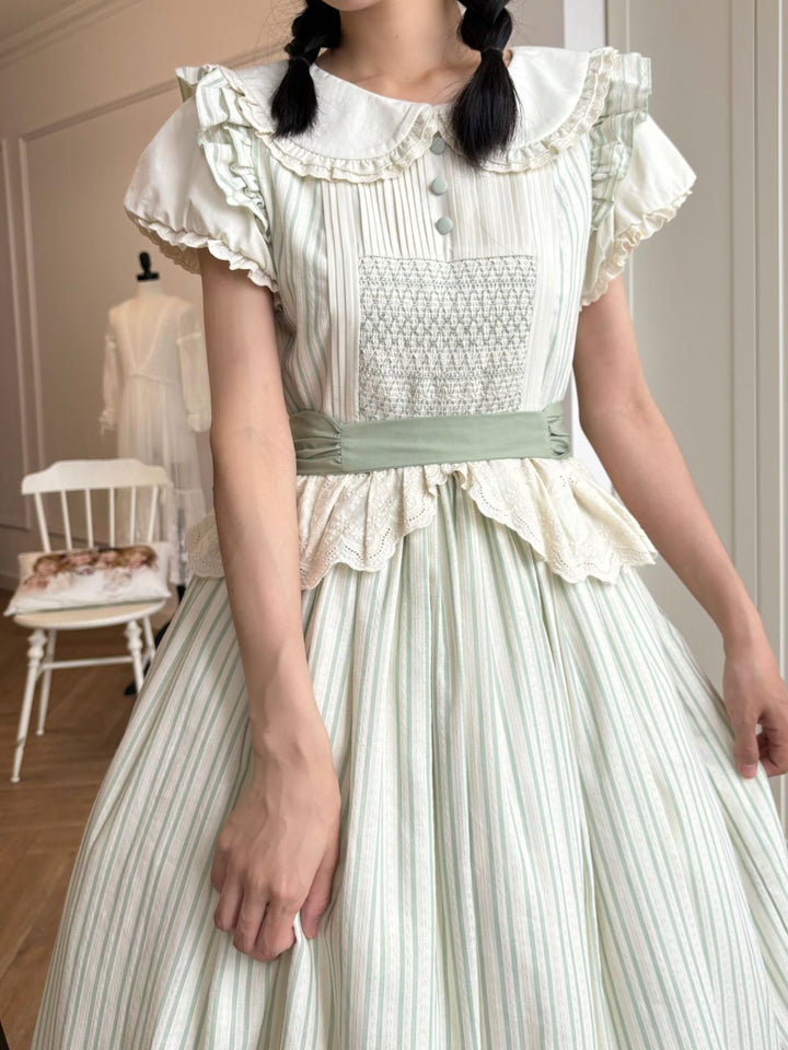 KOMOMO~Little Wild~Country Lolita OP Dress with Rattan Handbag and Hat