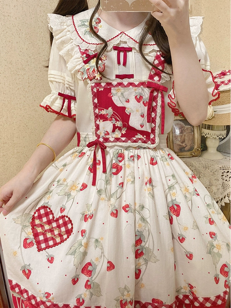 Baozizhu~Sweet Lolita Shirt Strawberry Embroidery Ivory Blouse