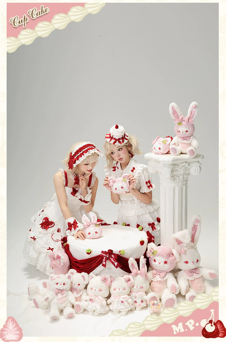 Mademoiselle Pearl - Cup Cake - White, Red Bow, Sweet Lolita Dress Set