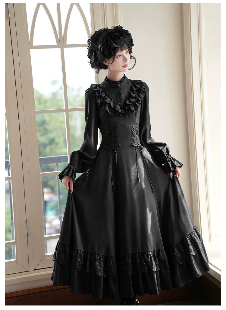 With PUJI - White Daylight - Elegant Lolita Long Sleeve OP Dress, Side Zipper 44042:793825