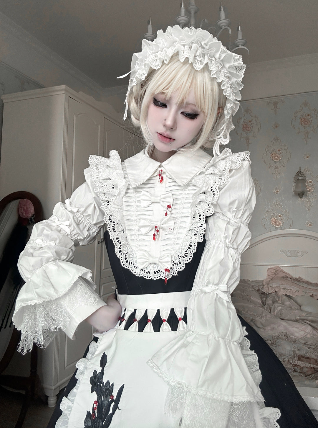 Dark Circle Clinic~Barbara Manor Night~Gothic Lolita JSK Pleated Floral Print Lolita Dress   