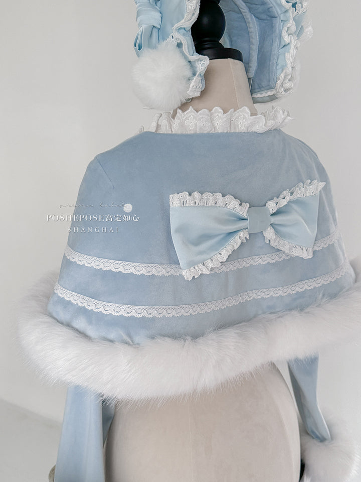 POSHEPOSE~Chuling Swan Lake~Sweet Lolita JSK Set Velvet Blue Dress for Prom 42865:755893